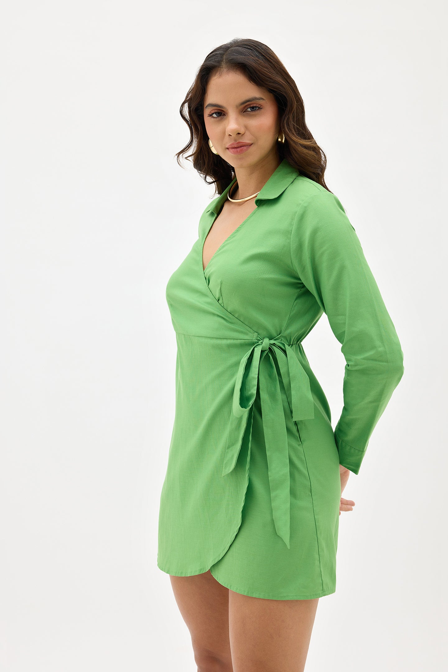 Faye|Breathable Cotton Wrap Dress with Pockets