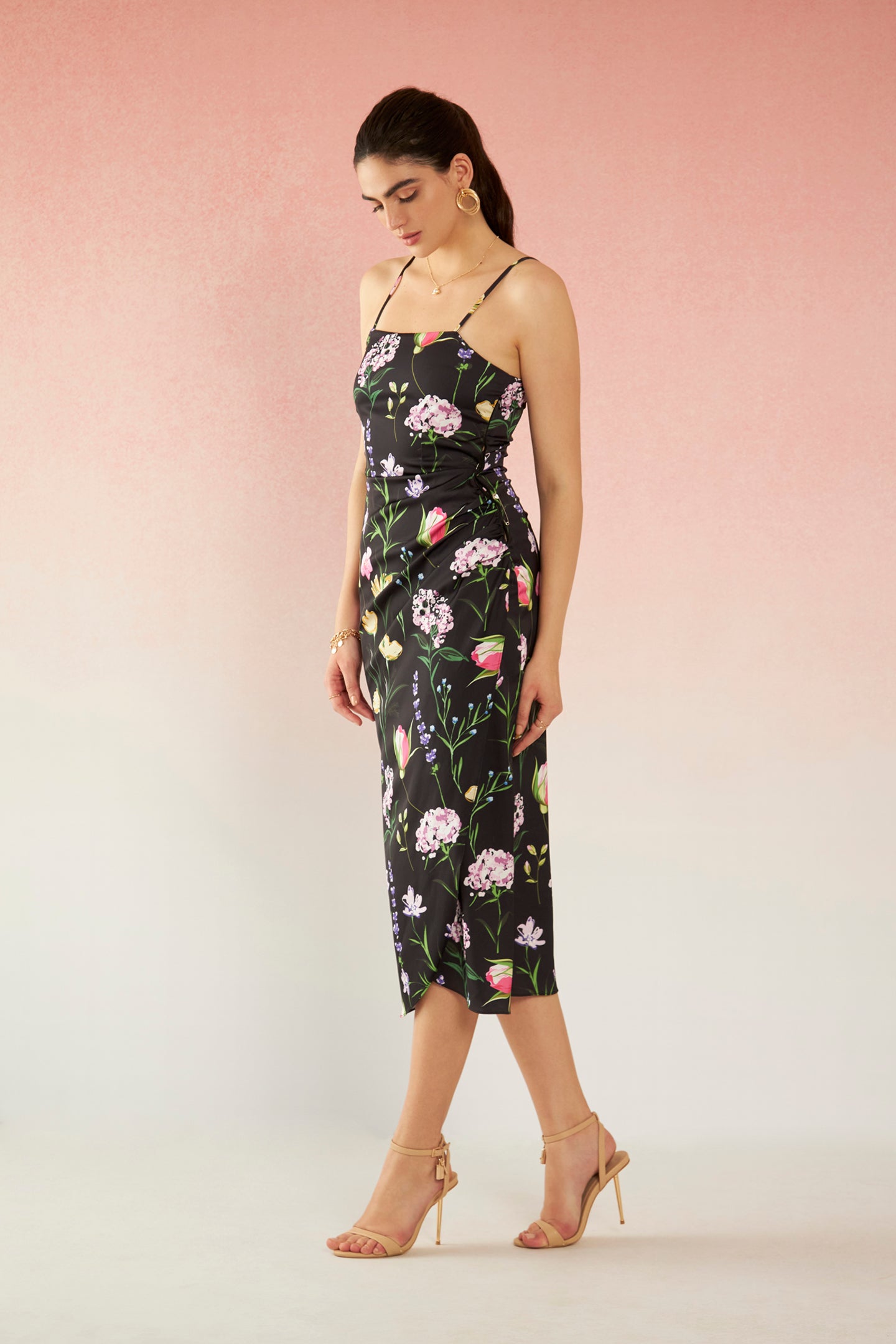 Raisa|Glam Lycra Satin Floral Dress