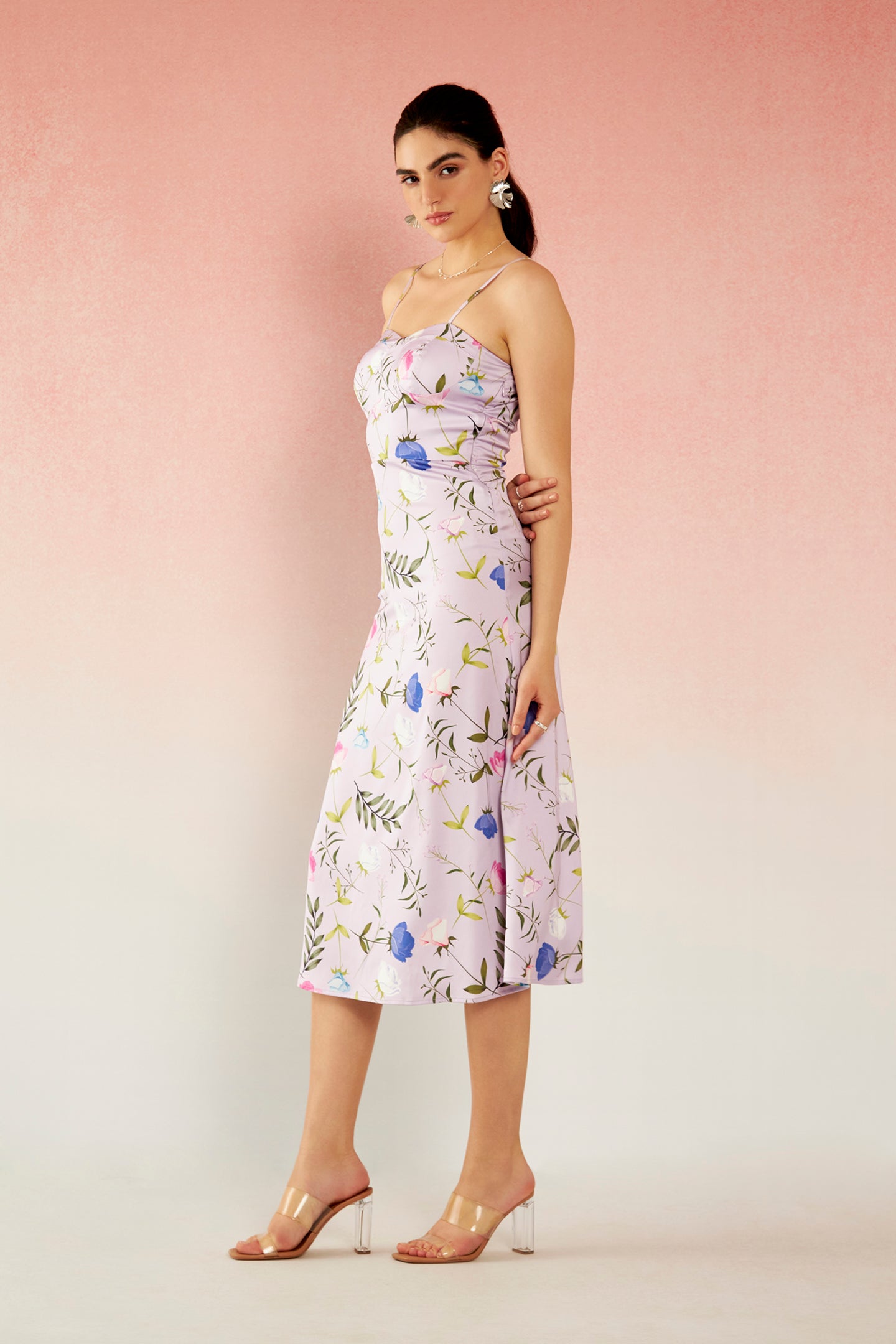 Ornella|Classy Recycled Polyester Strappy Floral Dress