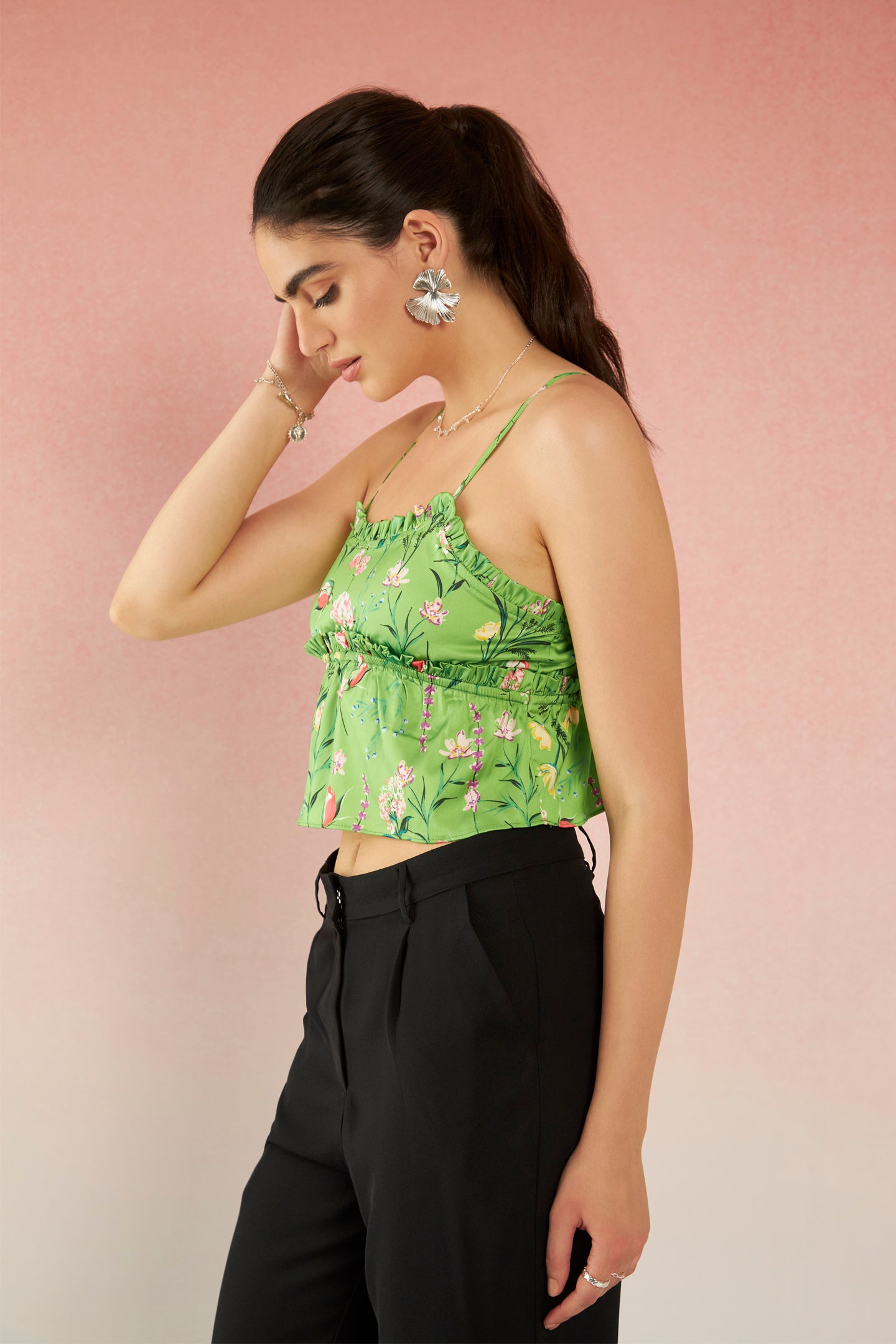 Laurel|Sultry Lycra Satin Floral Sleeveless Top