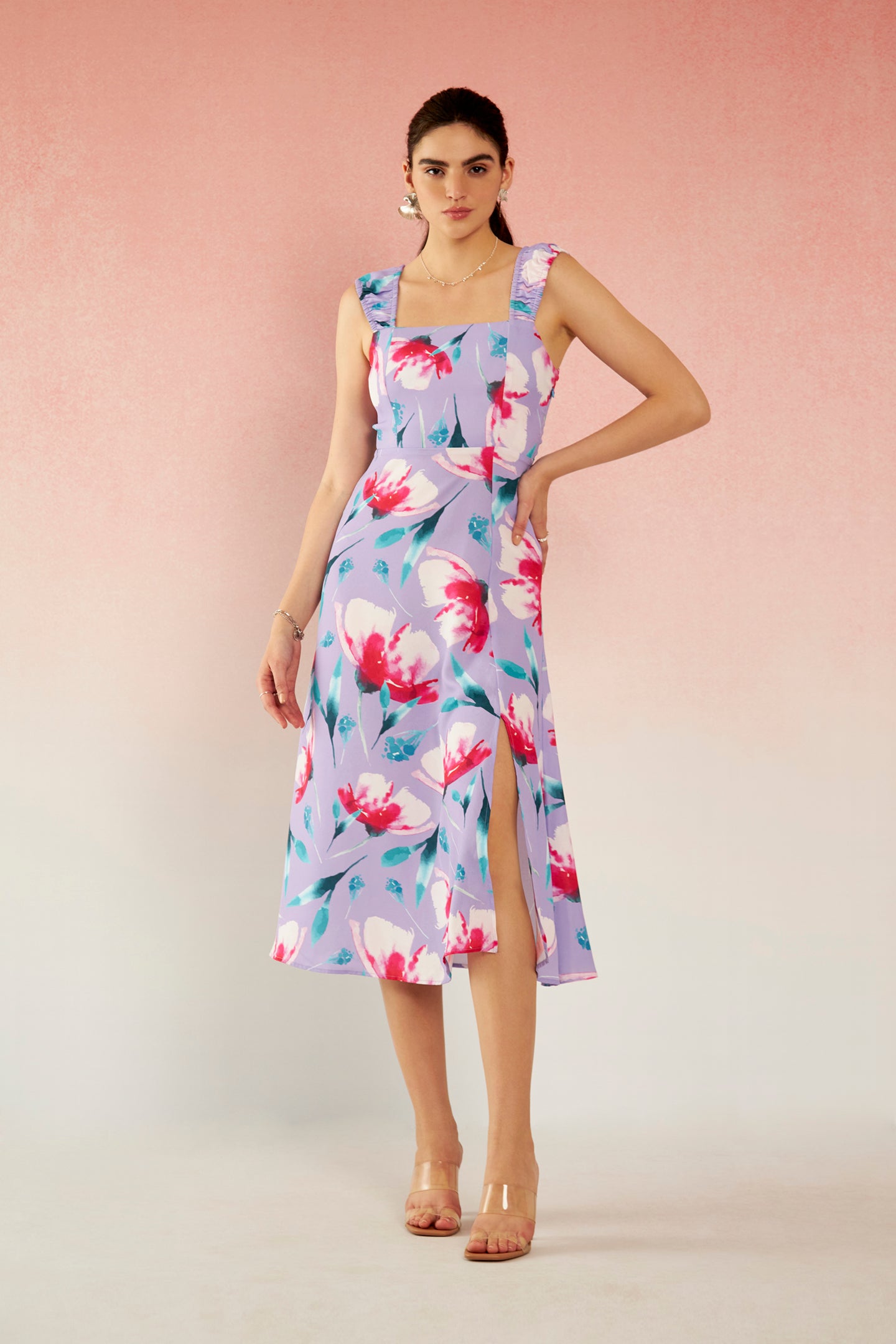 Lillian|Classy Recycled Polyester Strappy Floral Dress