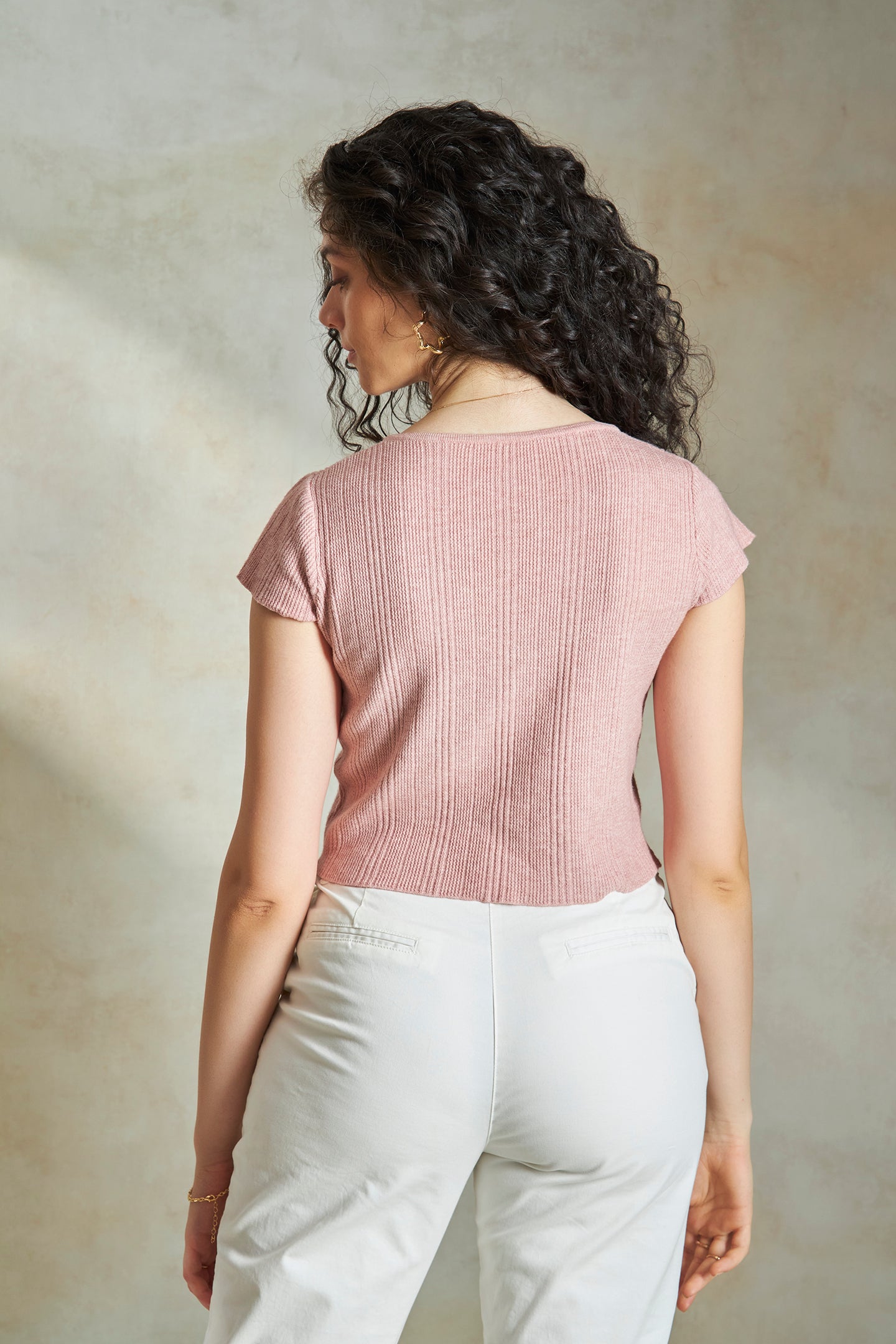 Kamilah|Elegant self-striped knit top