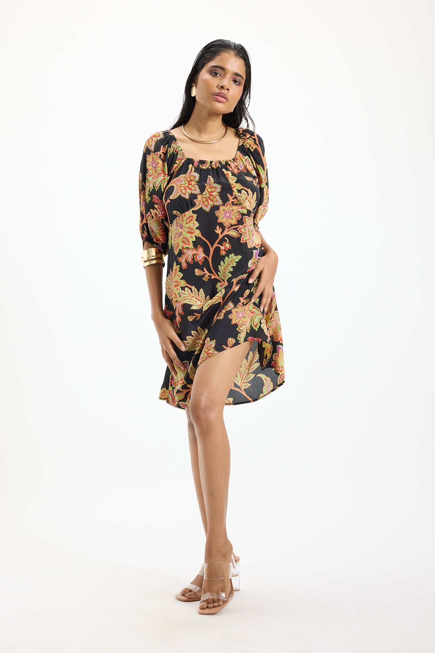 Nysa|Soft Lace-Up Viscose Ornate Dress