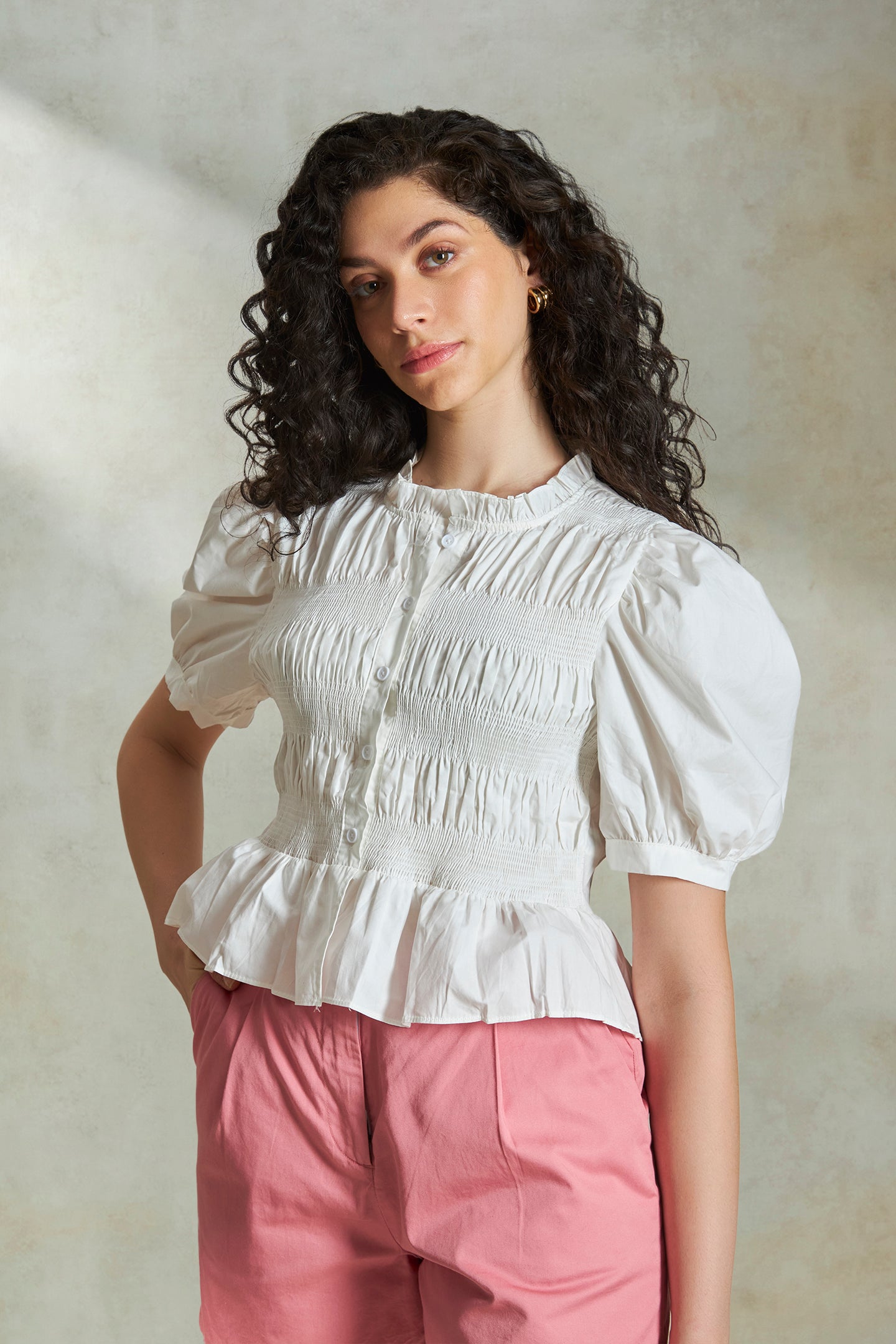 Sierra|Chic smocked cotton shirt
