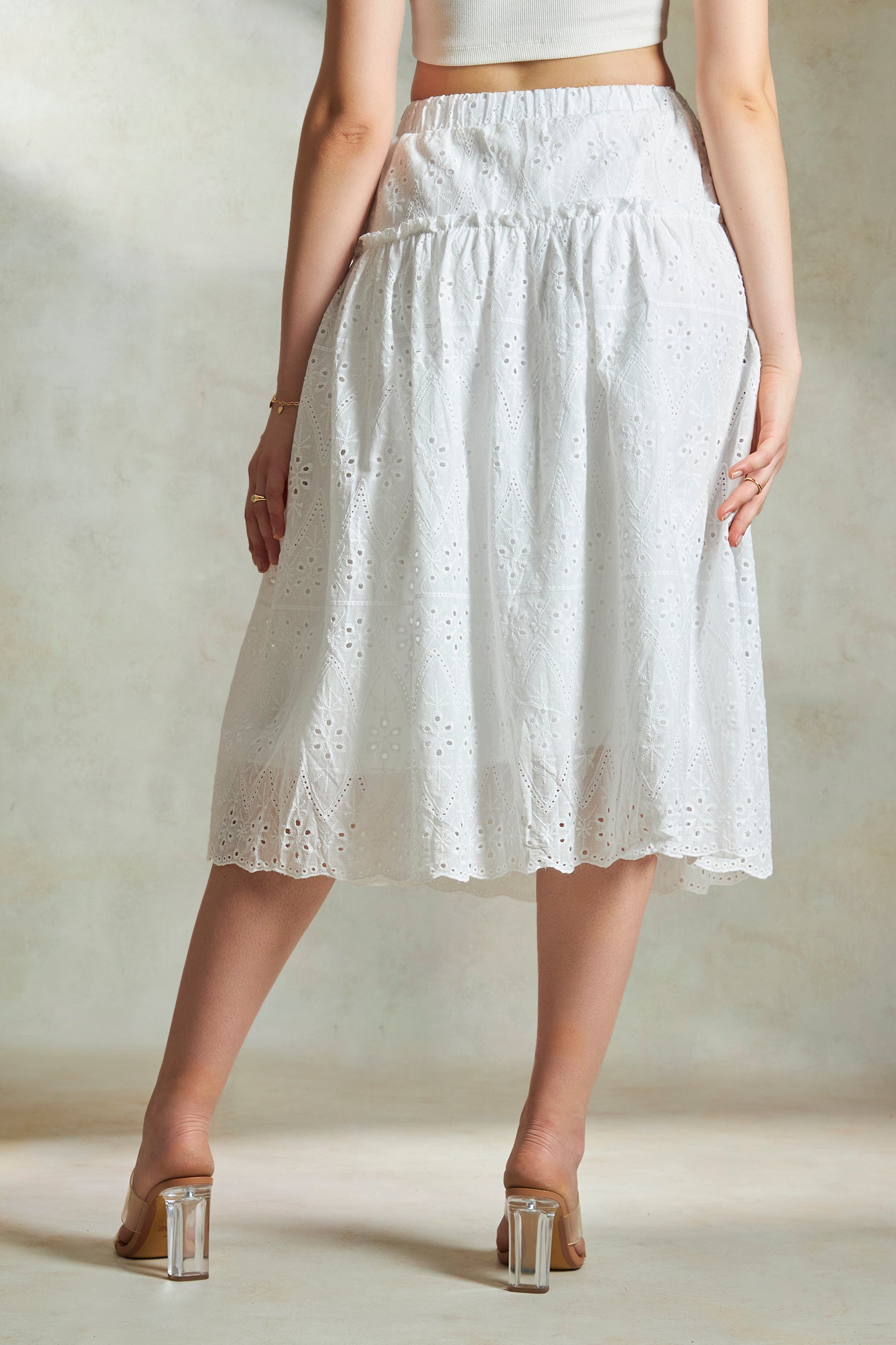 Zuriel|Glam cotton schiffli maxi skirt