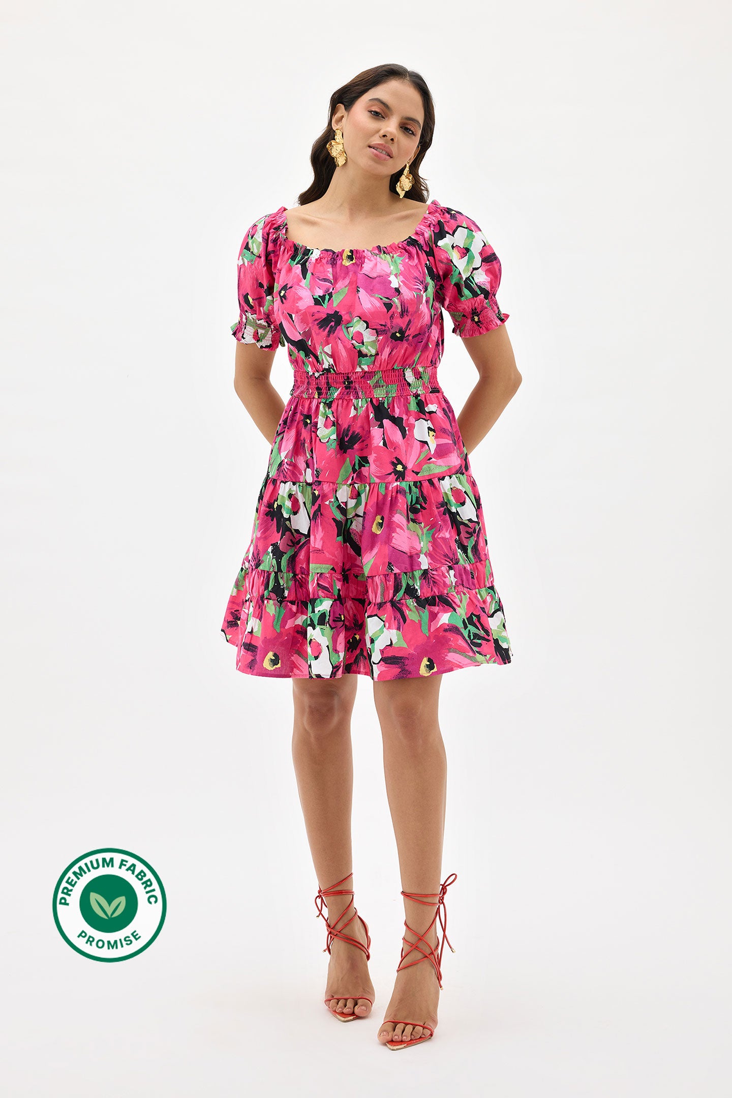 Aliza|Smooth Cotton Printed Dress with Pockets