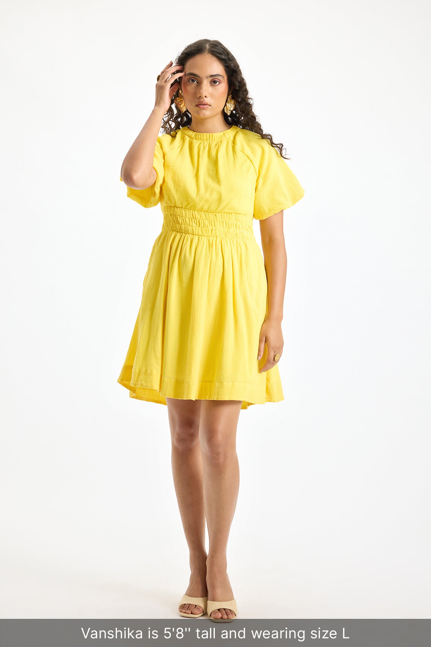 Tashi|Breathable Yellow Cut-Out Cotton Dress