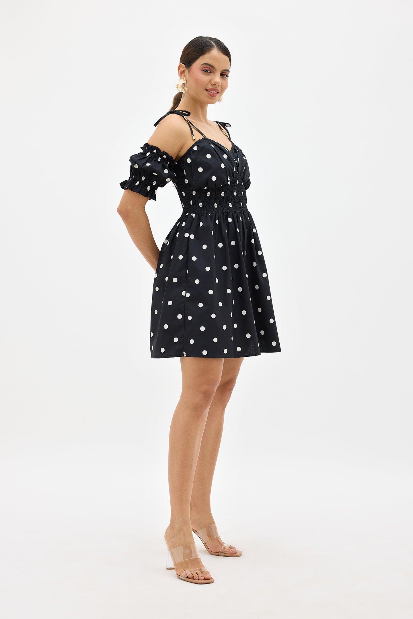 Pixie|Comfy polka dress with detachable sleeves