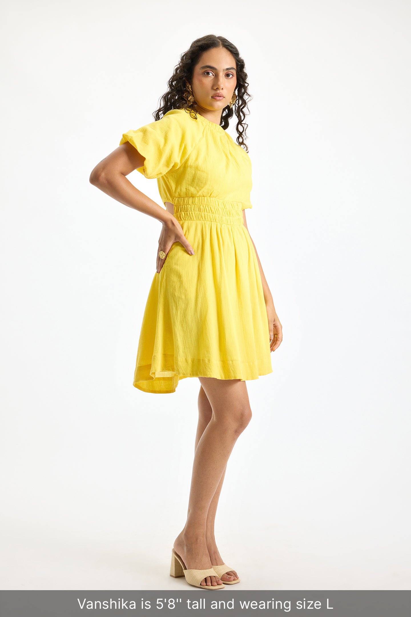Tashi|Breathable Yellow Cut-Out Cotton Dress