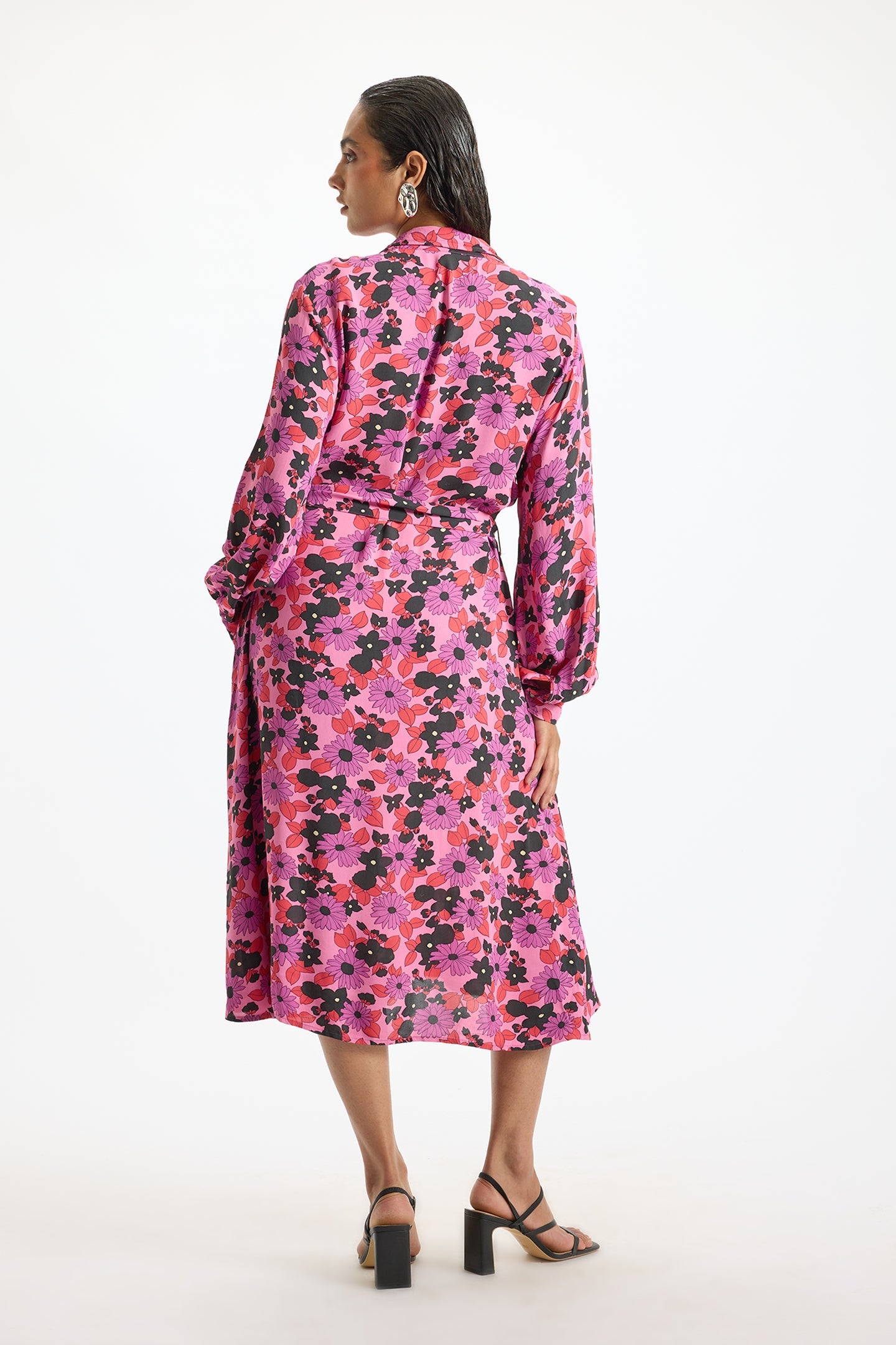 Zahra|Floral Fantasy Button-Down Dress with Pockets
