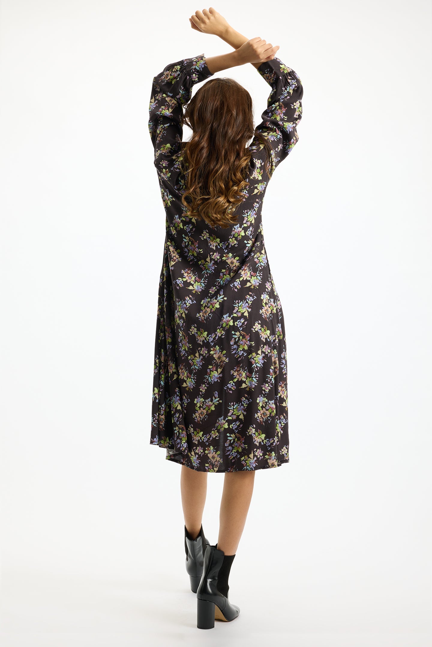 Inaya|Viscose Petal Pusher Midi Dress with Pockets