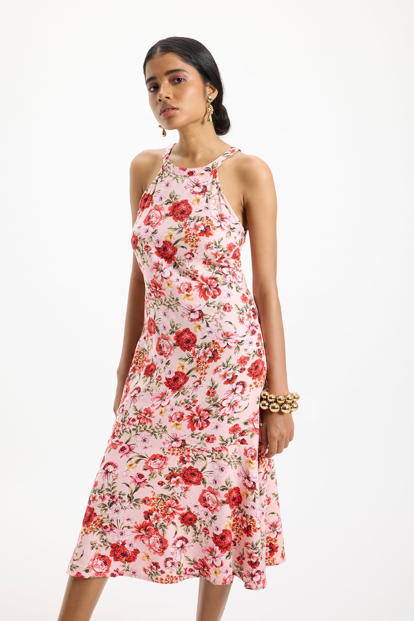 Parnika|Blossom White Halter A-line Dress