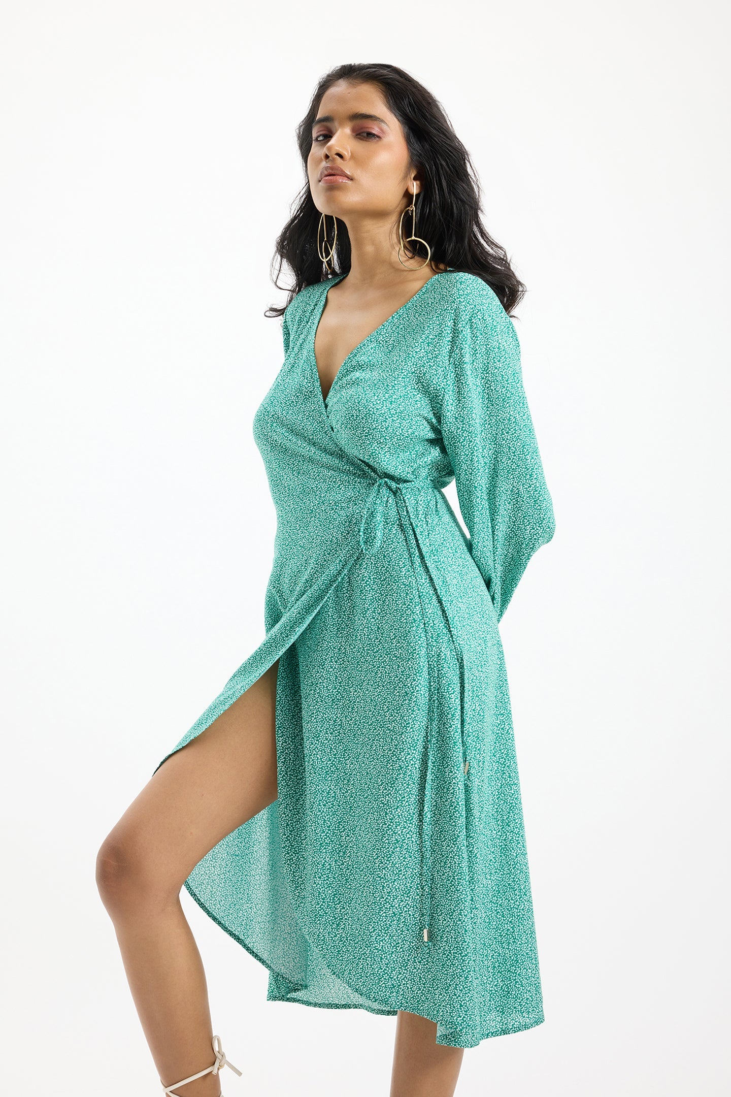 Parva|Blossom & Blouson Green Dress with Pockets