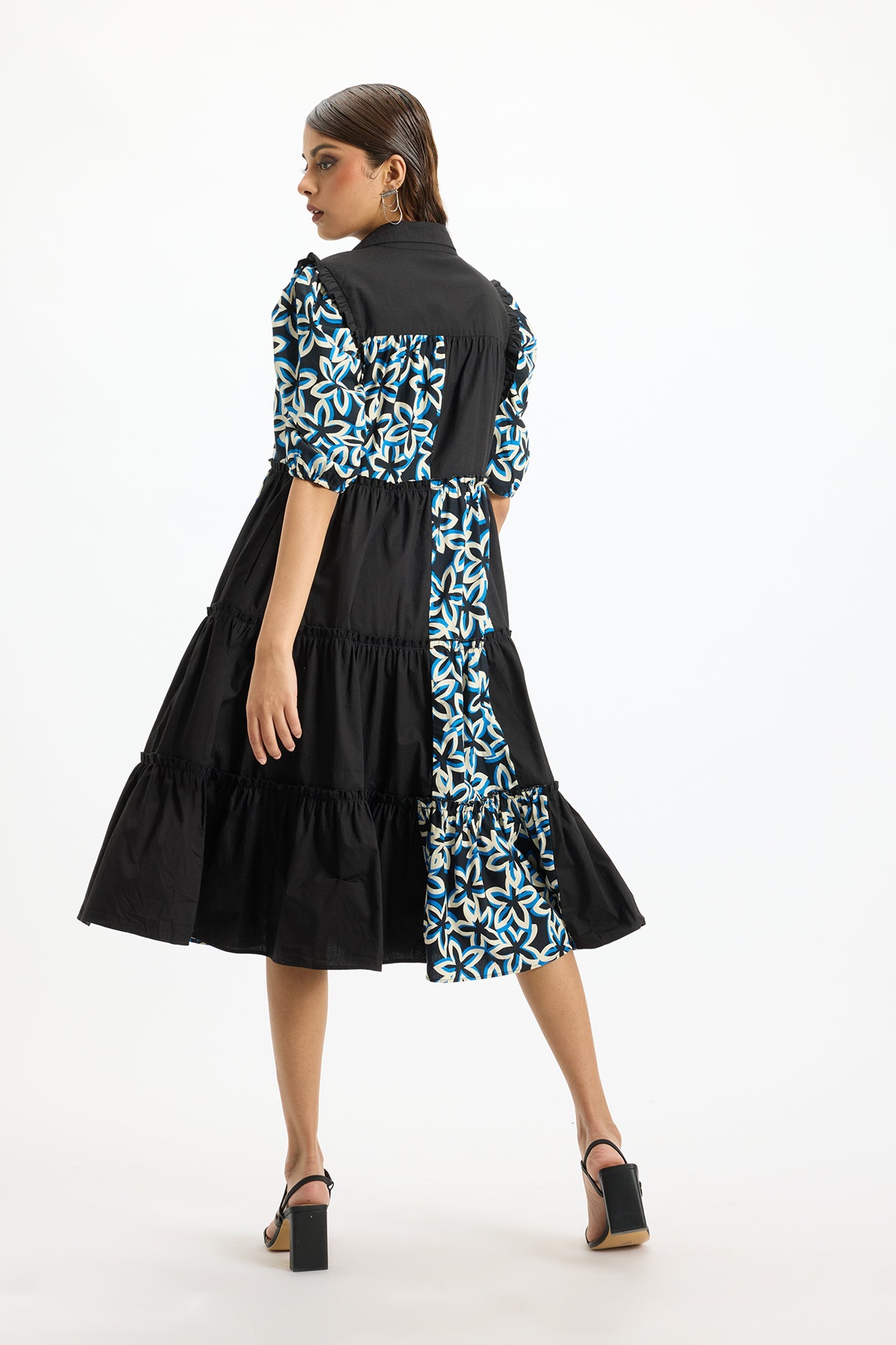 Krita|Chic Block-Print Shirt Dress with Pockets