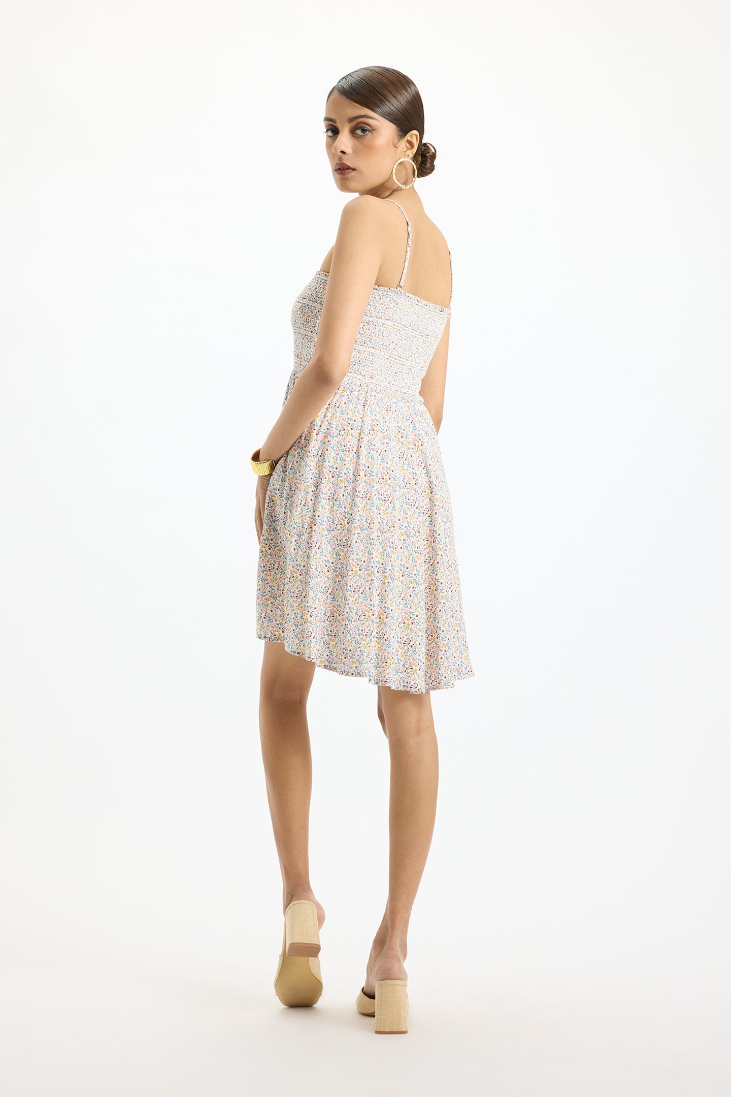 Arwa|Multicolored Meadow Smocked Floral Dress
