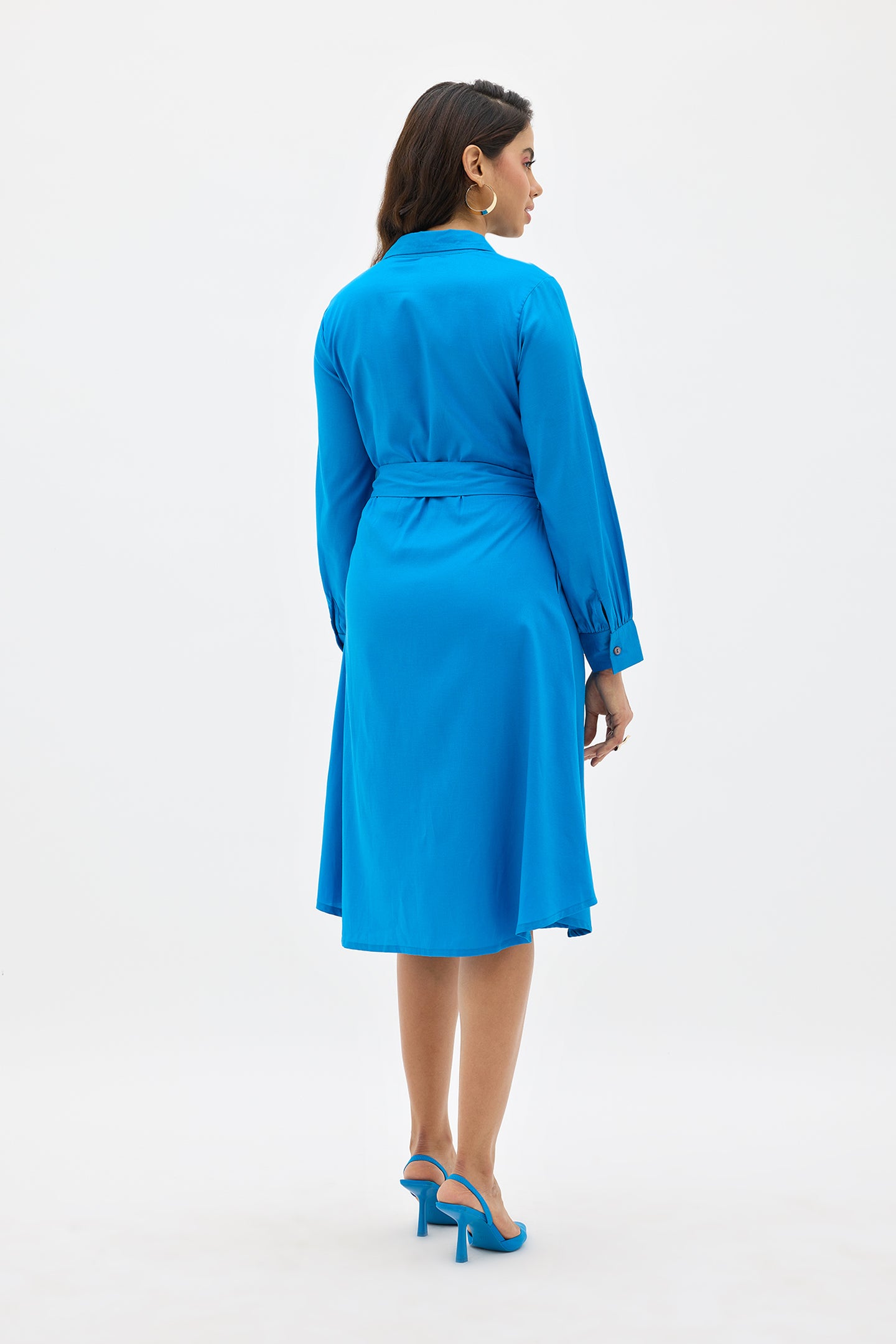 Nila|Luxurious blue lyocell midi shirt dress