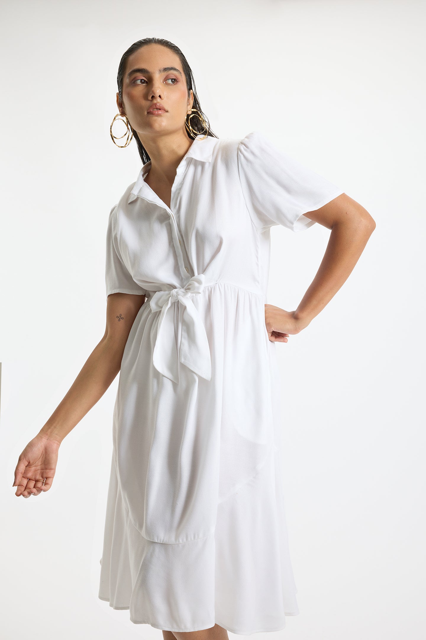 Daisy|Dreamy lyocell front tie-up dress with pocktes
