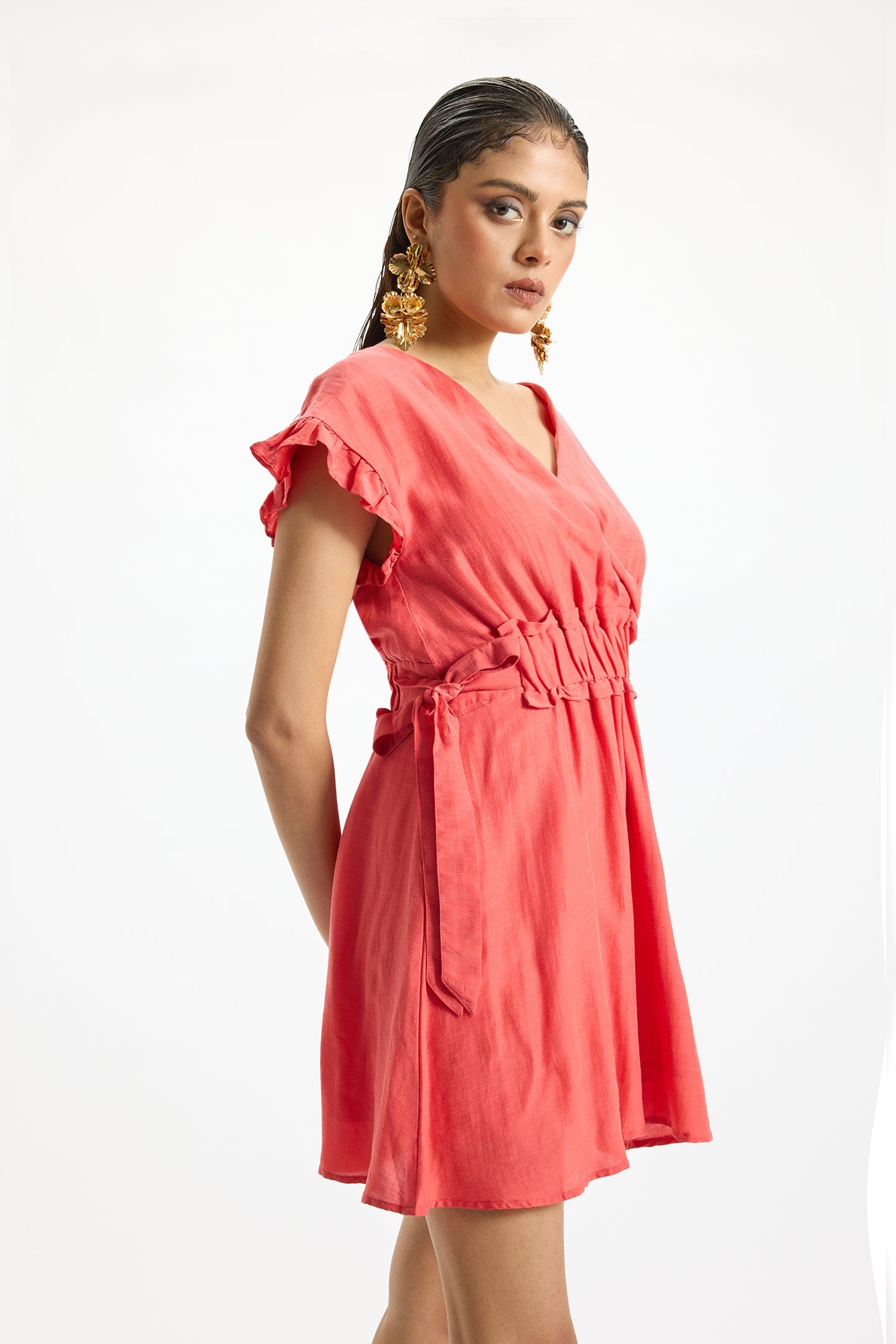 Varnan|Cherry Charm Overlap V-Dress with Pockets