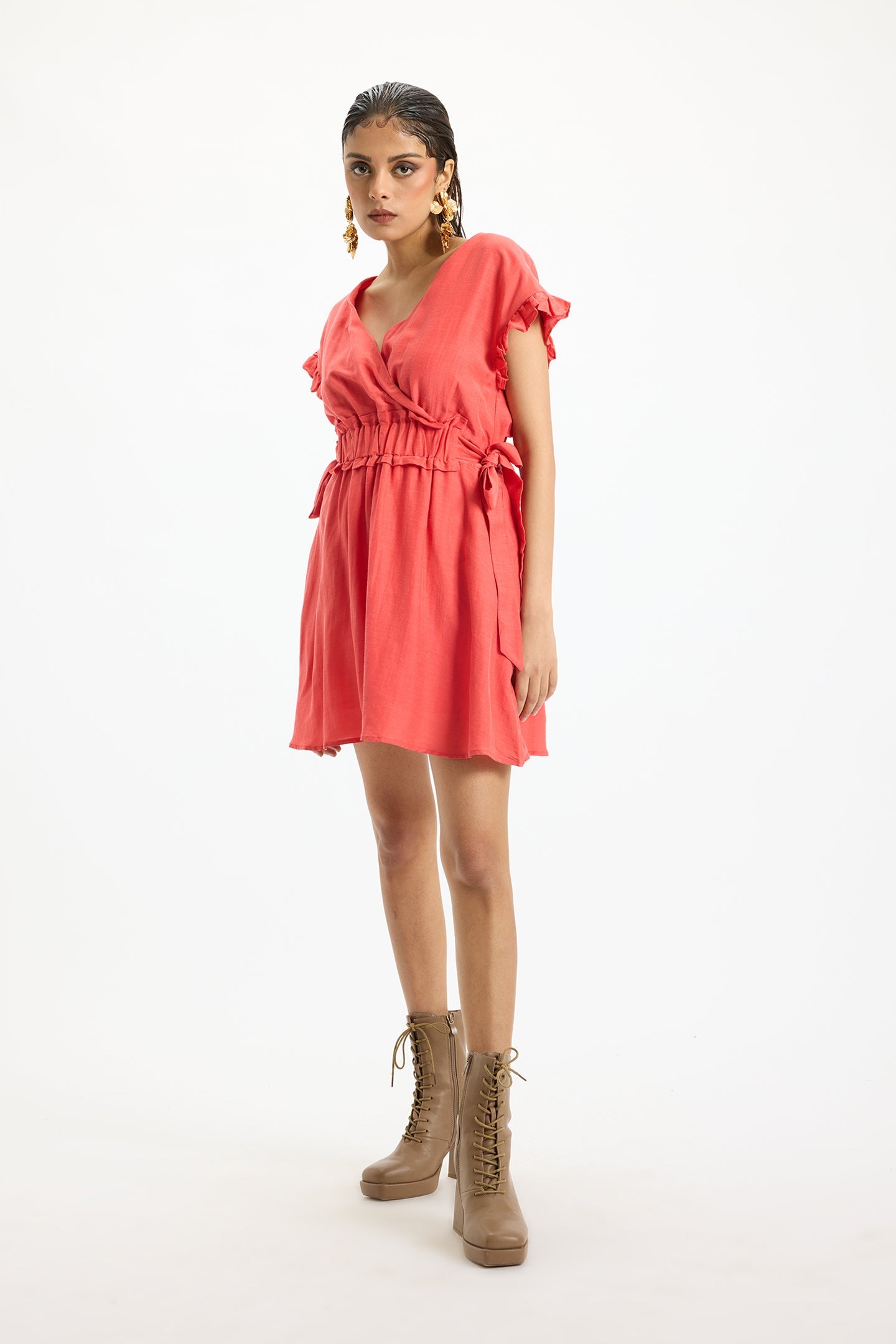 Varnan|Cherry Charm Overlap V-Dress with Pockets