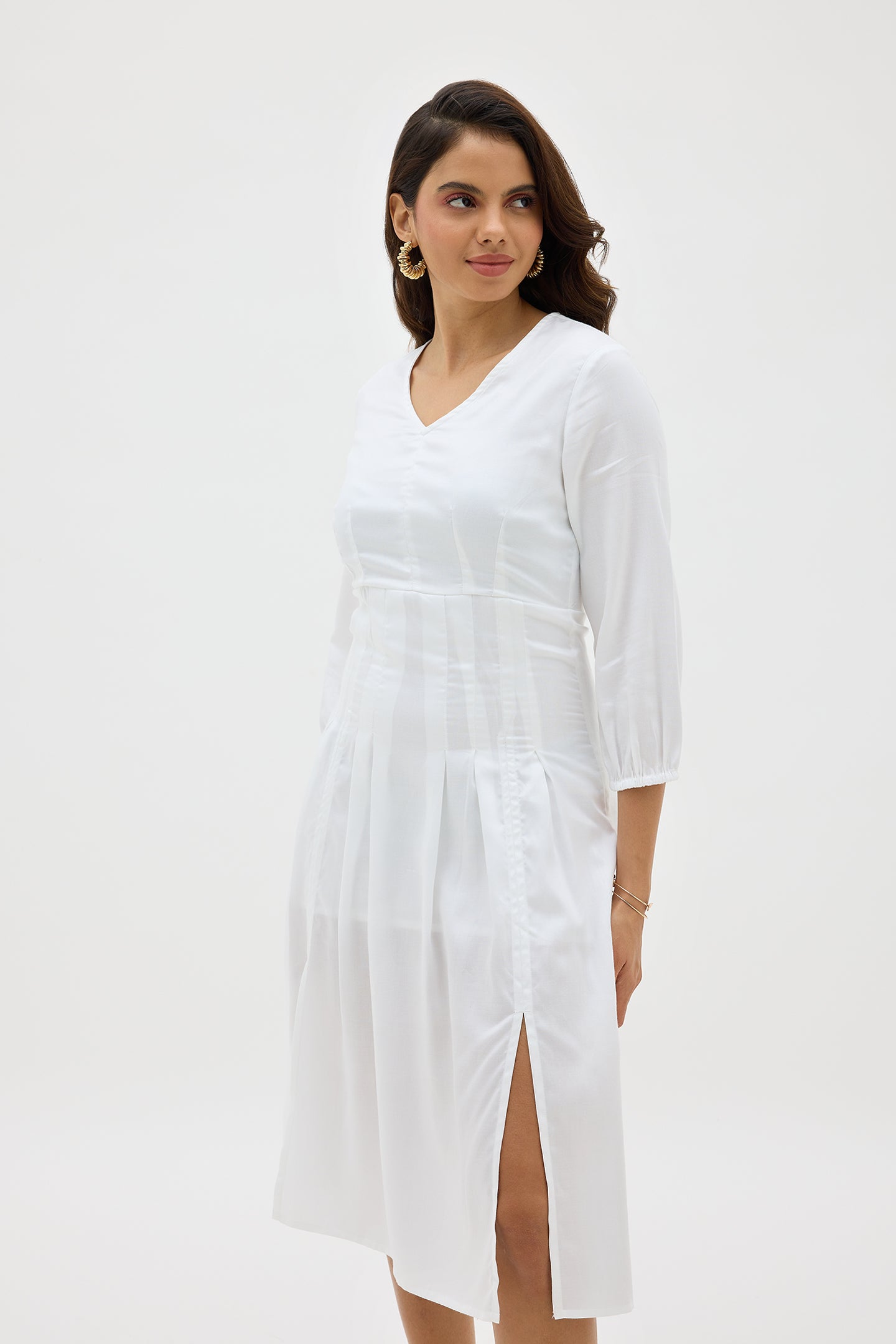 Anida|Breezy cotton fit and flare dress with blouson sleeve