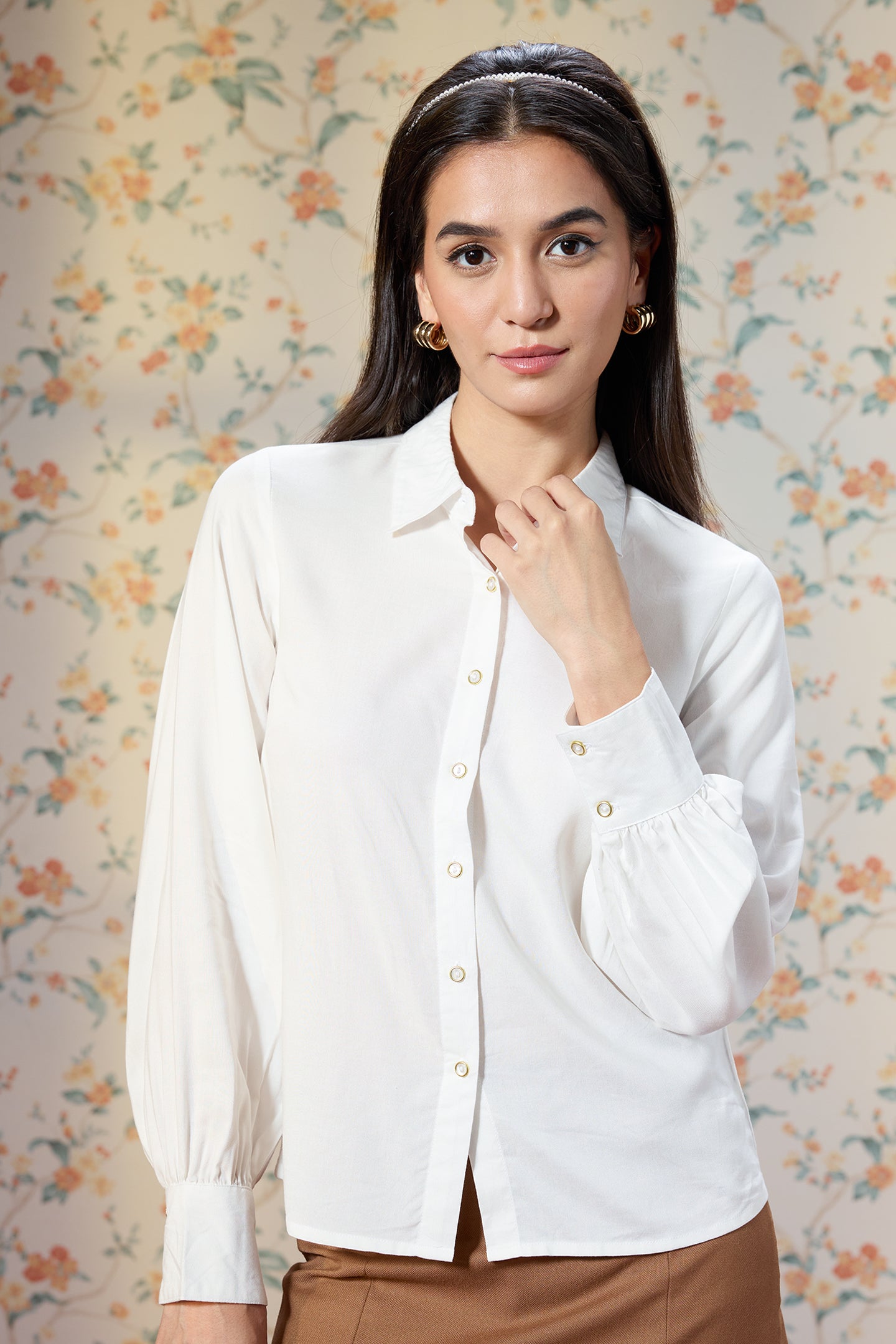 Nadia|Airy Viscose Solid White Shirt