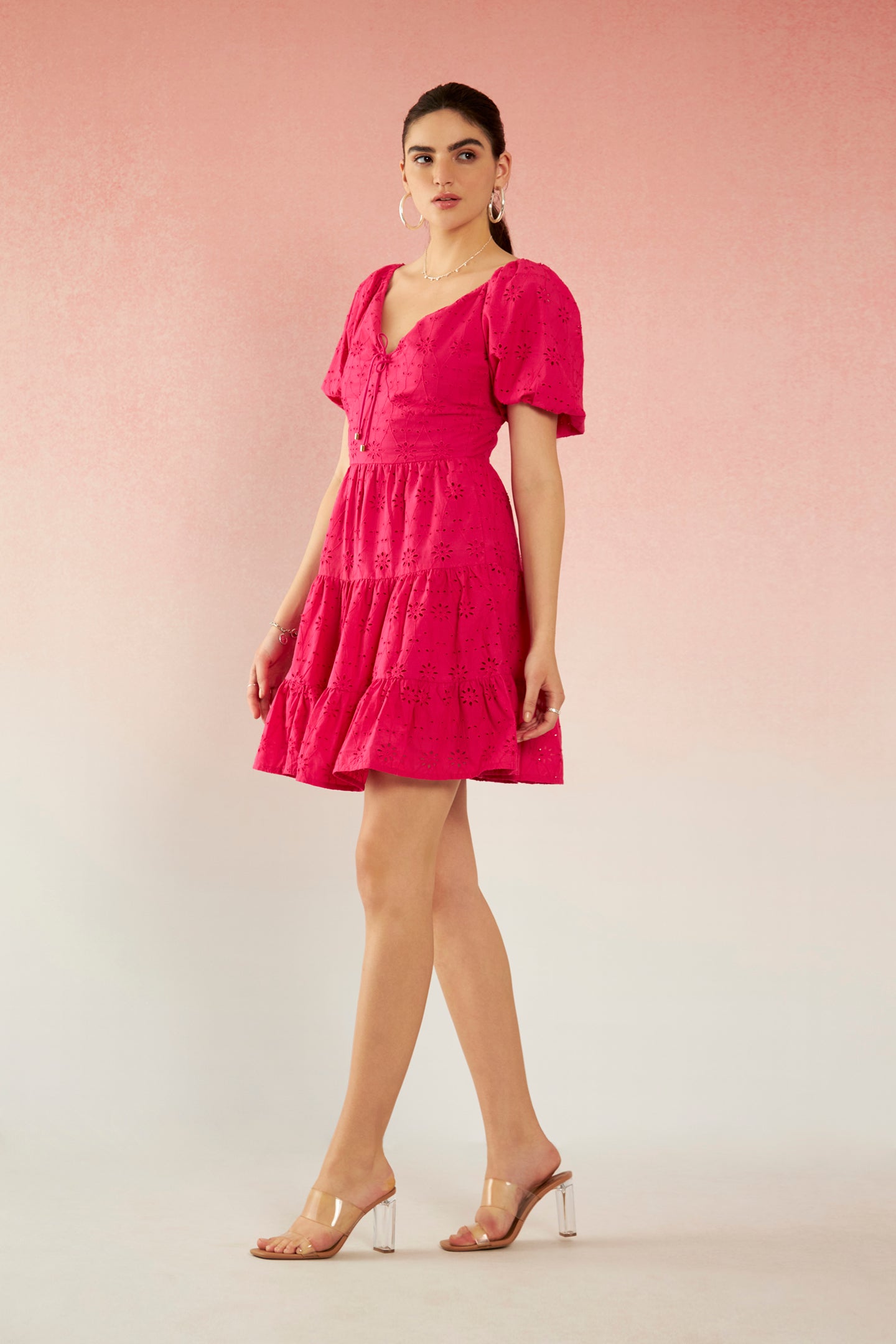Rhea|Comfy cotton schiffli tiered dress