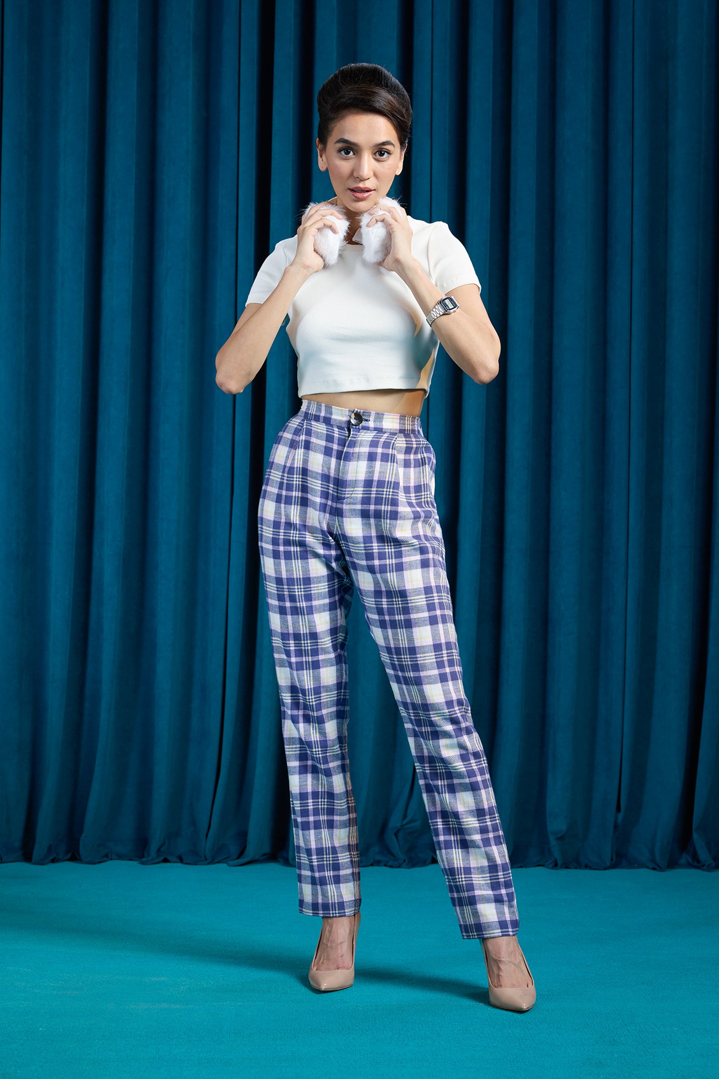 Roxie Trouser|Vintage Cotton Checked Trouser